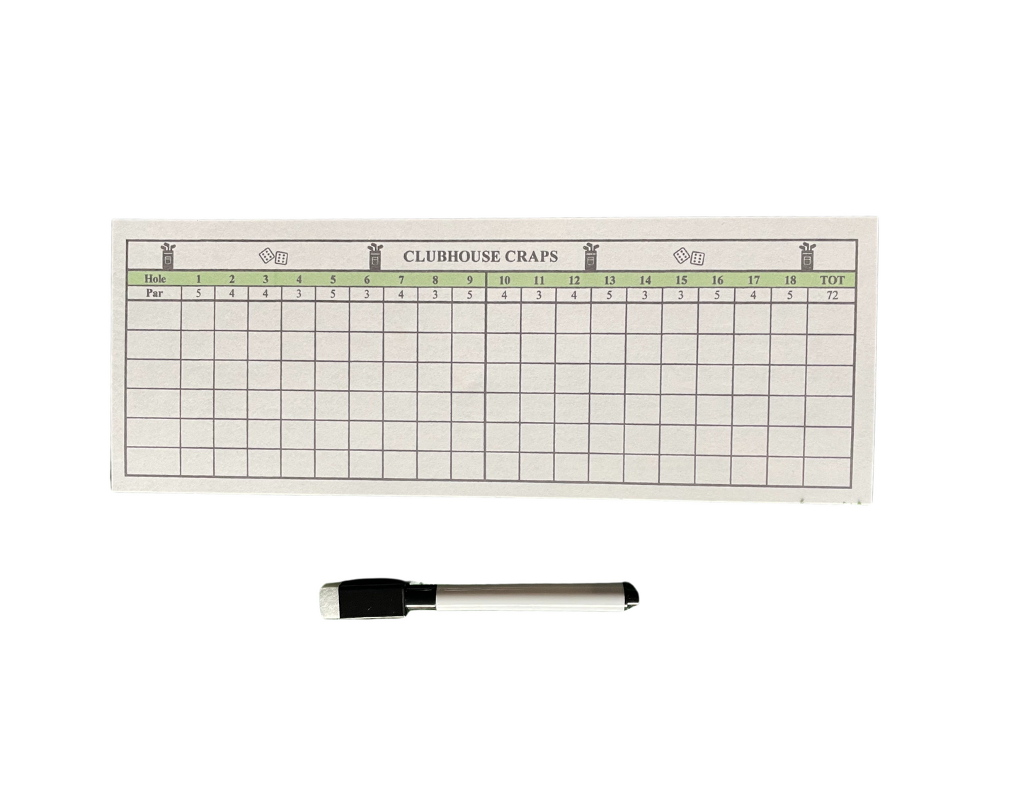 A scorecard and dry erase marker for hours of fun without the waste of paper!